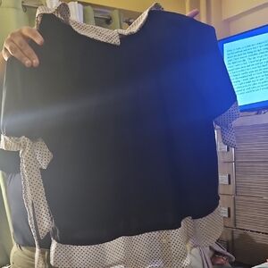 Monteau Black Blouse with White Polka Dot Trim